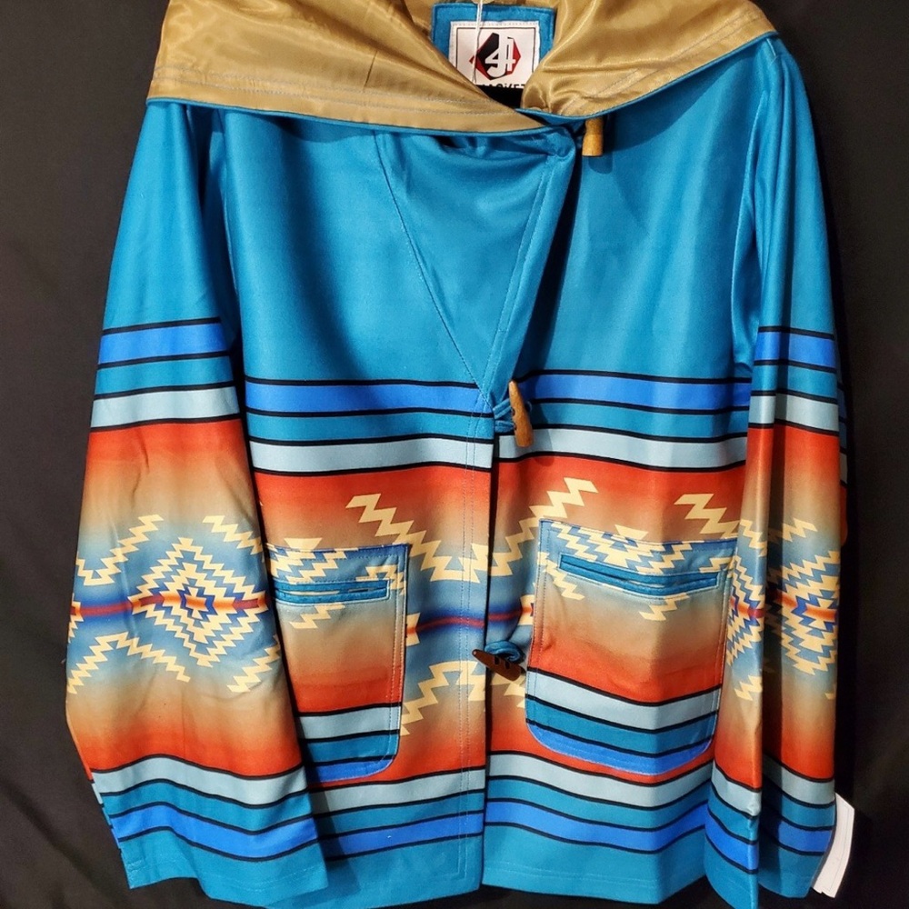 Blue and Red Cape with Southwestern Pattern 2XL